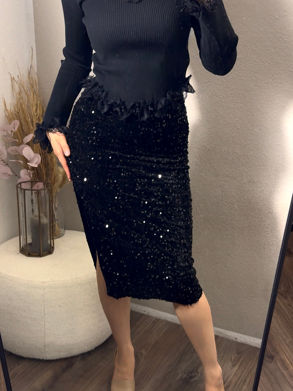 jupe midi à sequins
