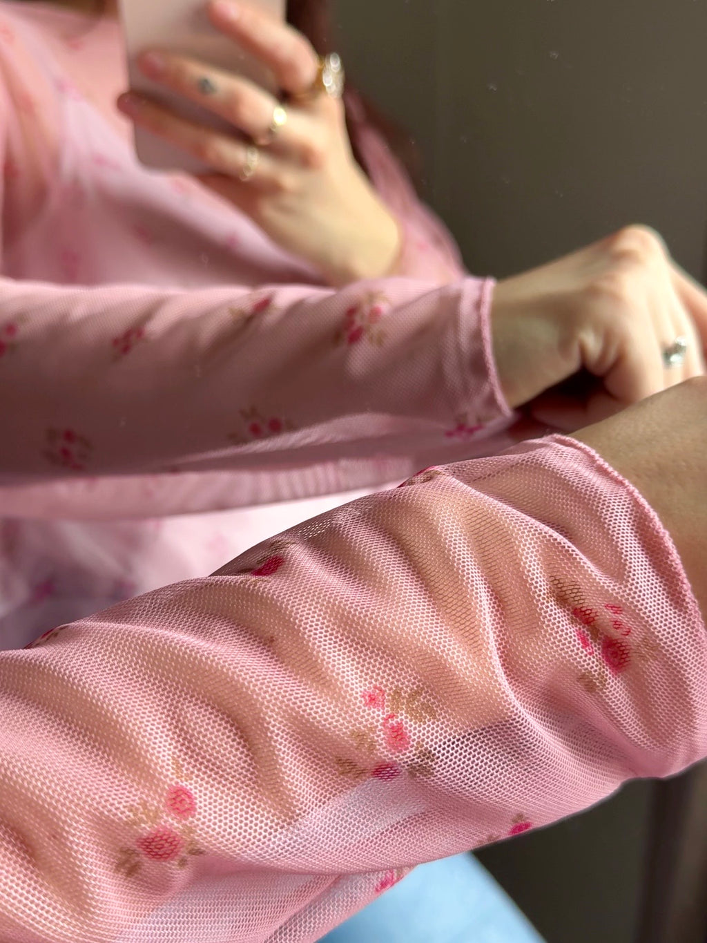 Mesh Oberteil „Elegant Flower“ rosa