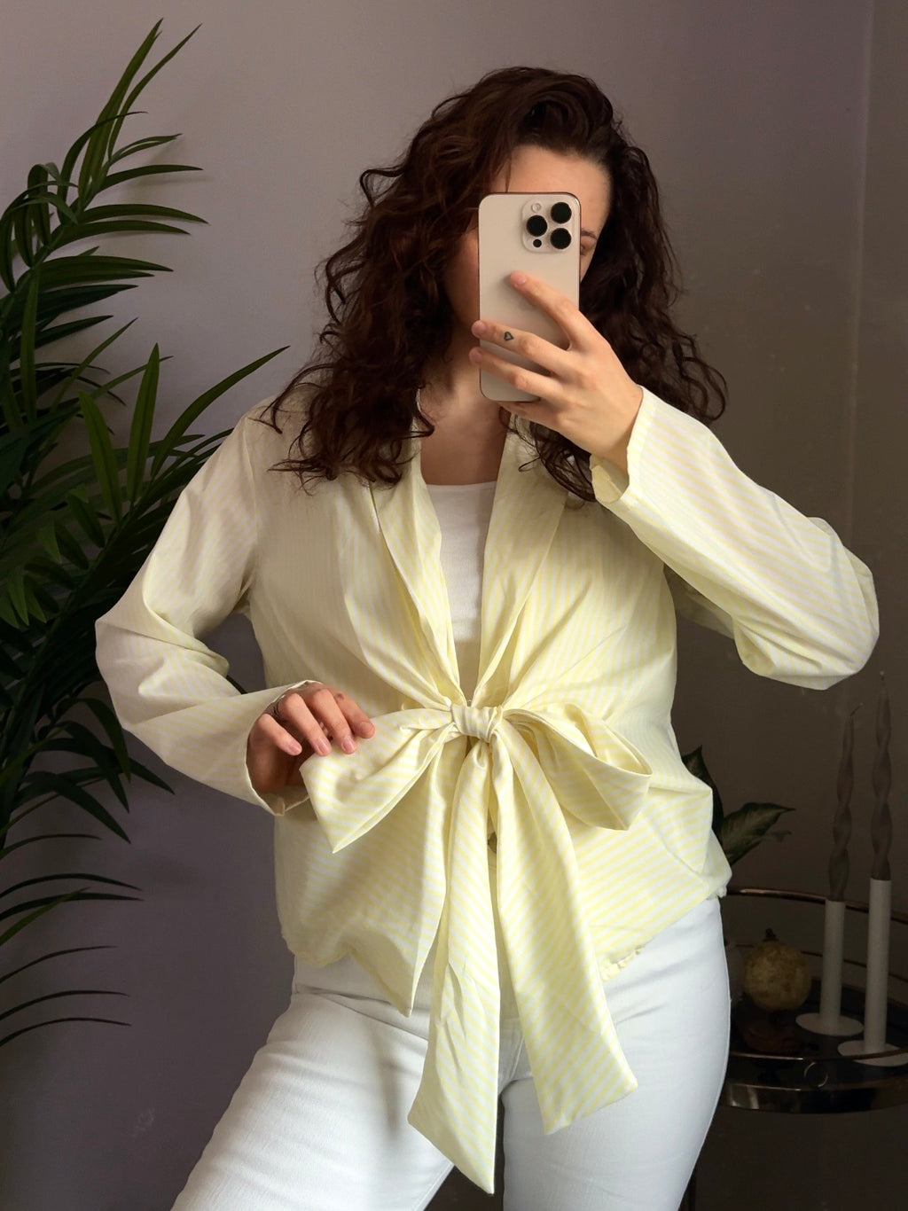 Bluse „Stripe & Bow“ gelb