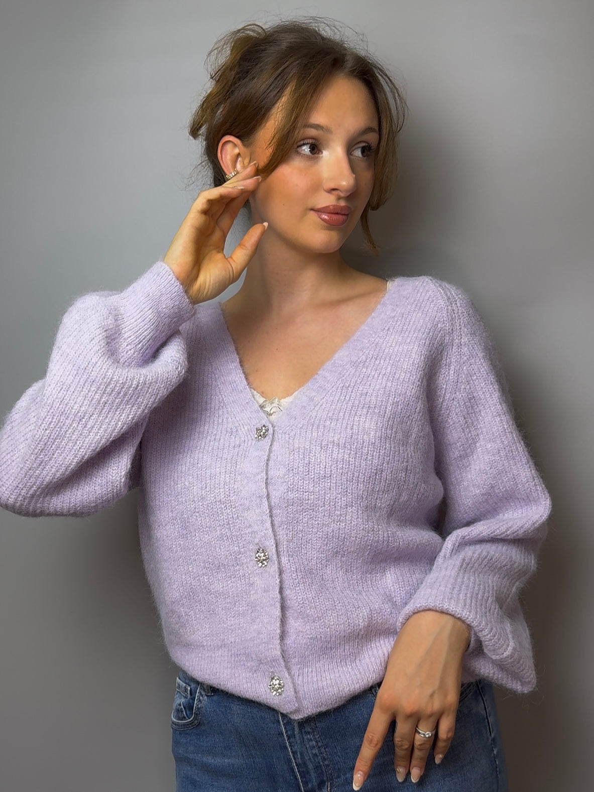 Cardigan mit glitzer Knöpfen, versch. Farben