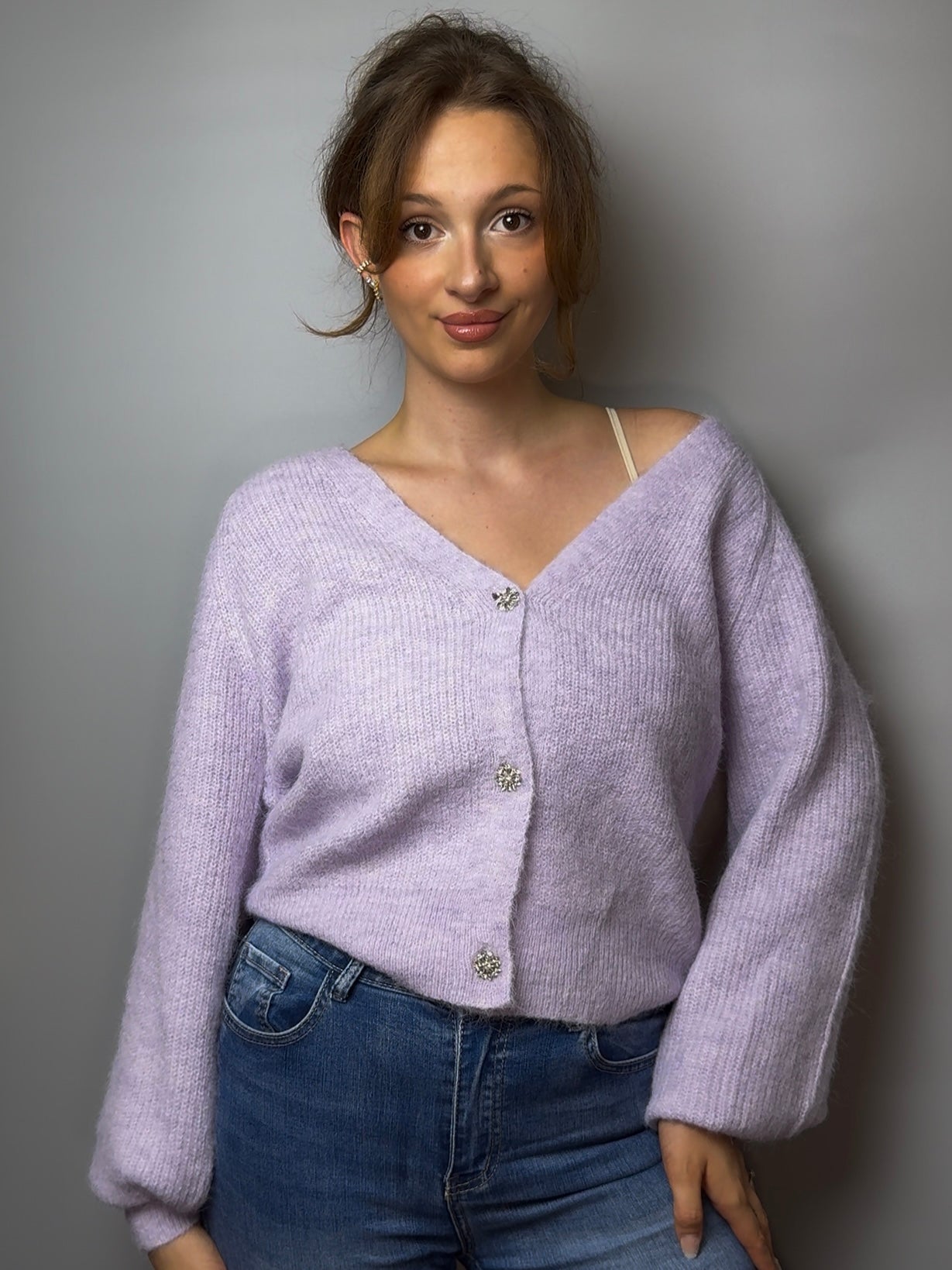 Cardigan mit glitzer Knöpfen, versch. Farben