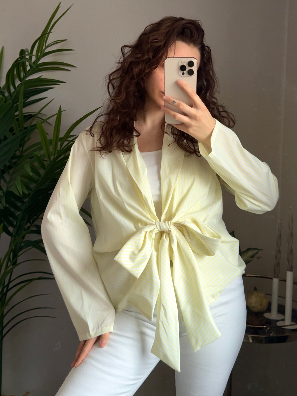 Bluse „Stripe & Bow“ gelb