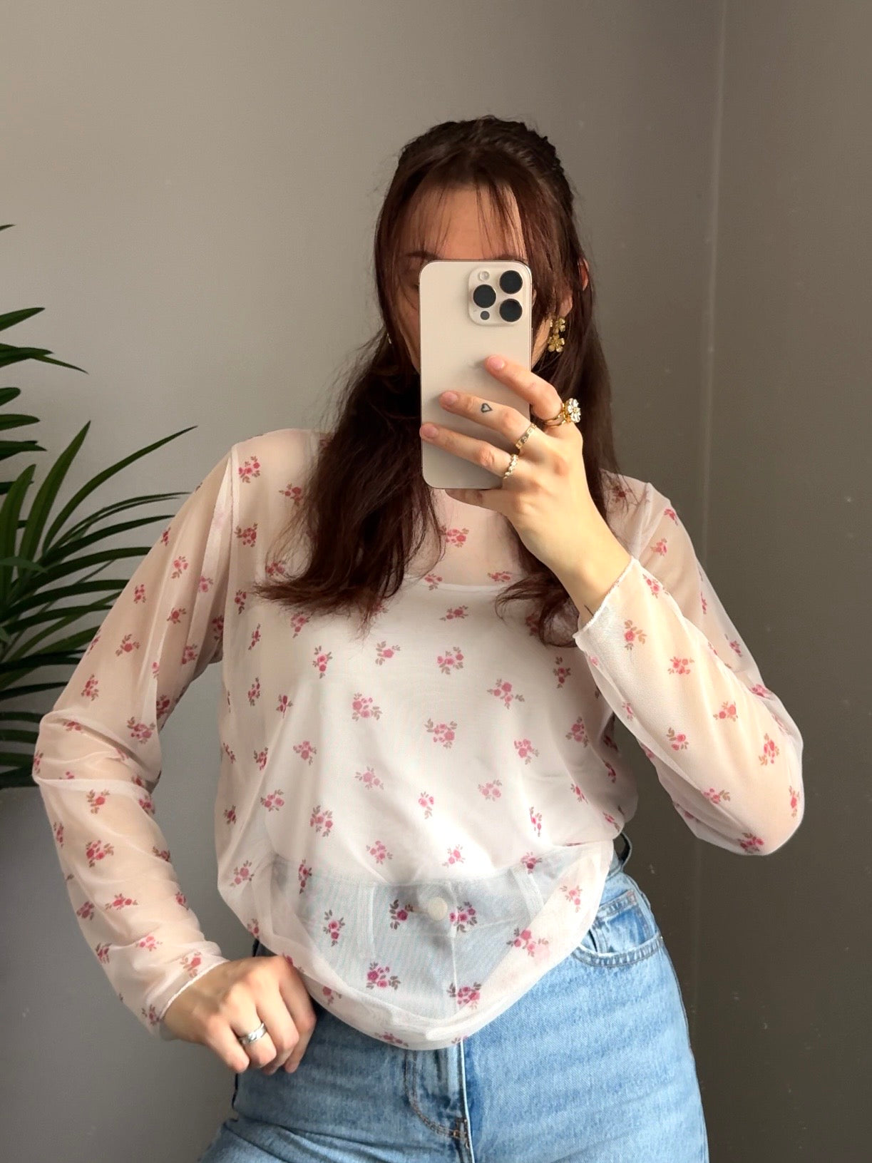 Mesh Oberteil „Elegant Flower“ weiß