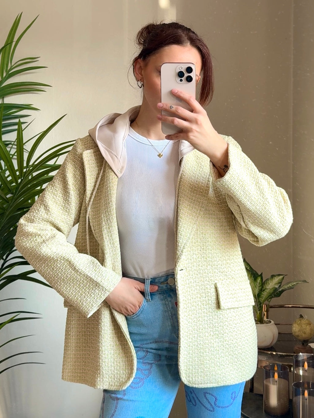 Tweed Blazer mit Kapuze