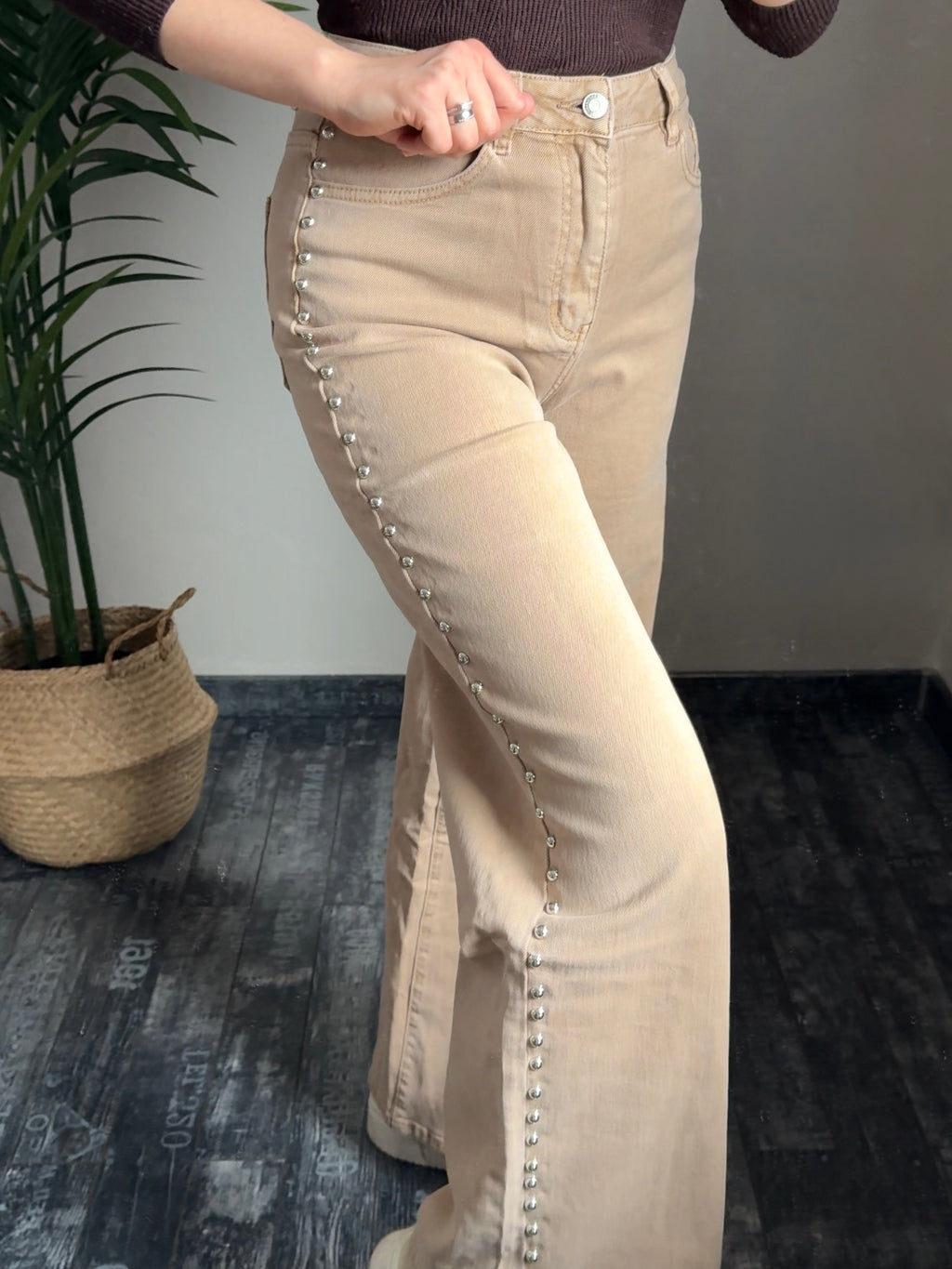 High Waist wide leg Jeans Nieten
