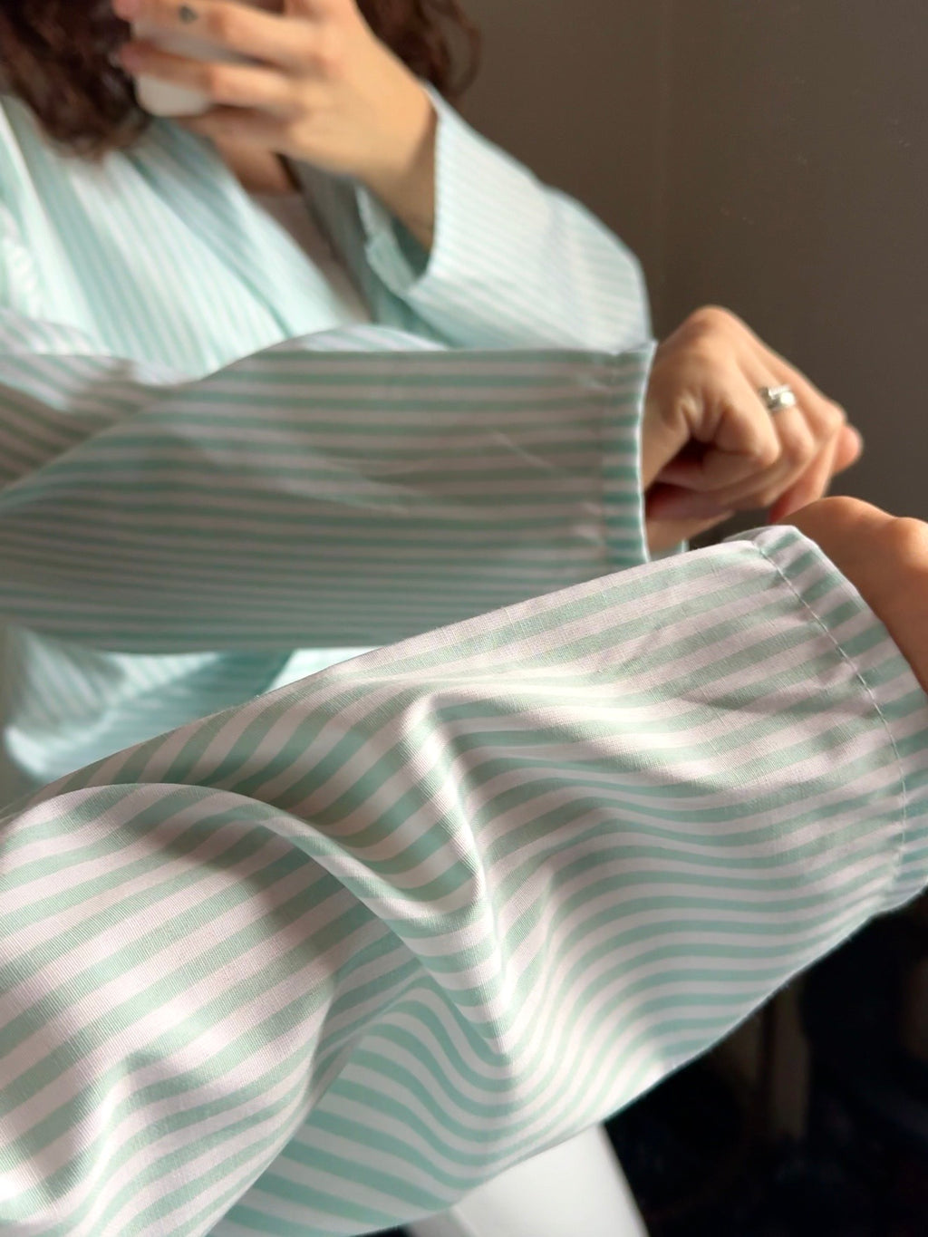 Bluse „Stripe & Bow“ mint