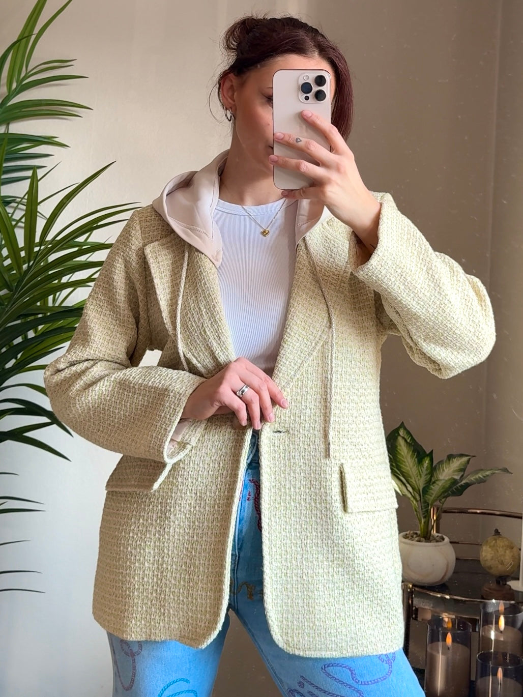 Tweed Blazer mit Kapuze