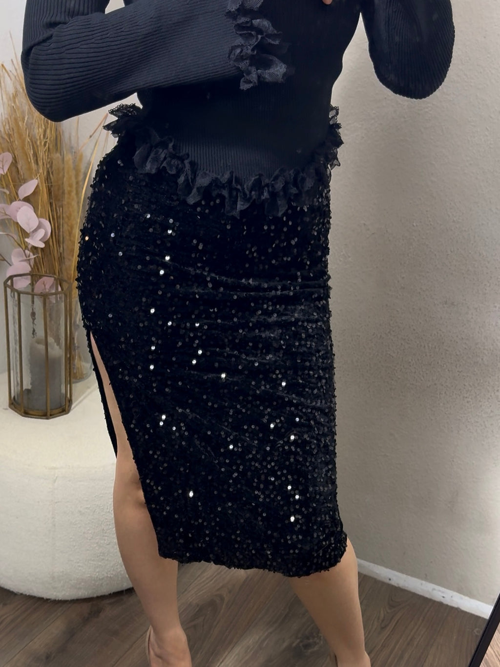 jupe midi à sequins