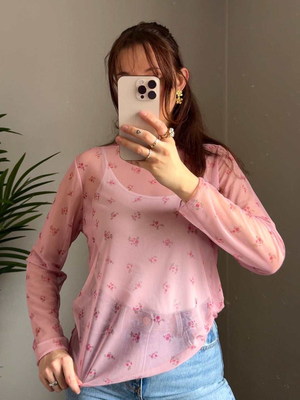 Mesh Oberteil „Elegant Flower“ rosa