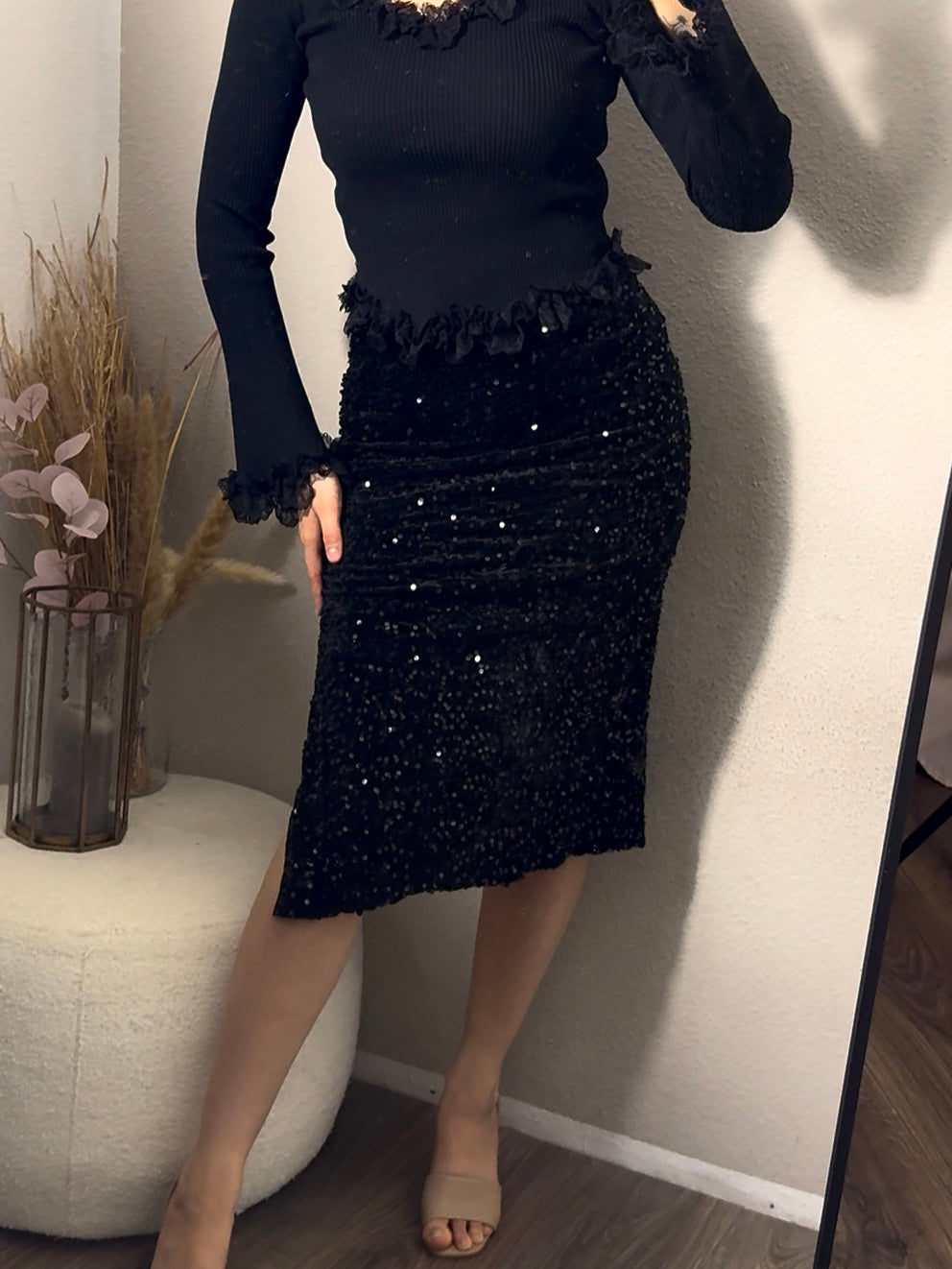 jupe midi à sequins