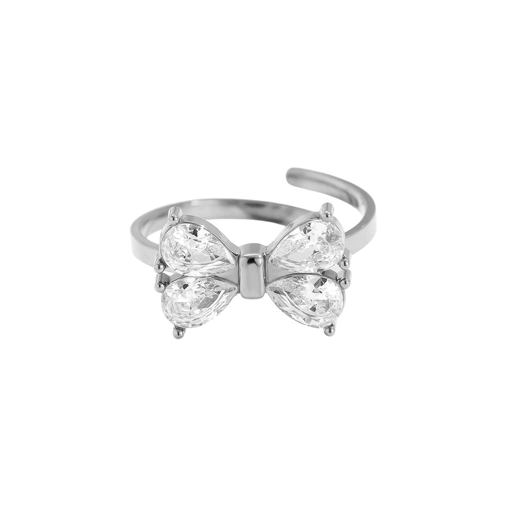 Verstellbarer Ring “Shiny Bow” Silber/weiß
