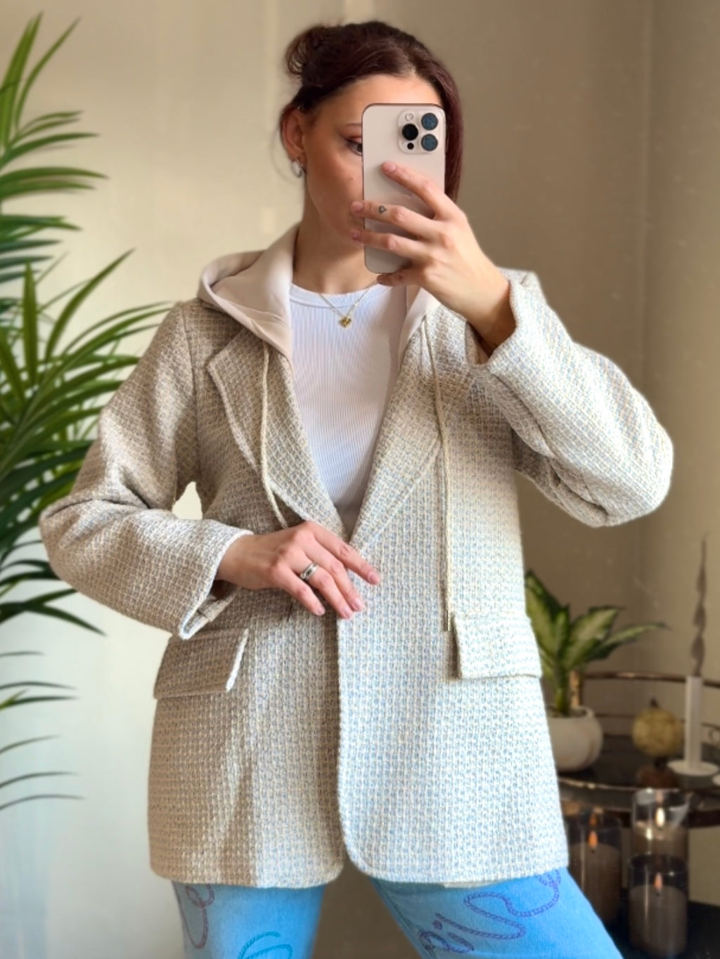 Tweed Blazer mit Kapuze